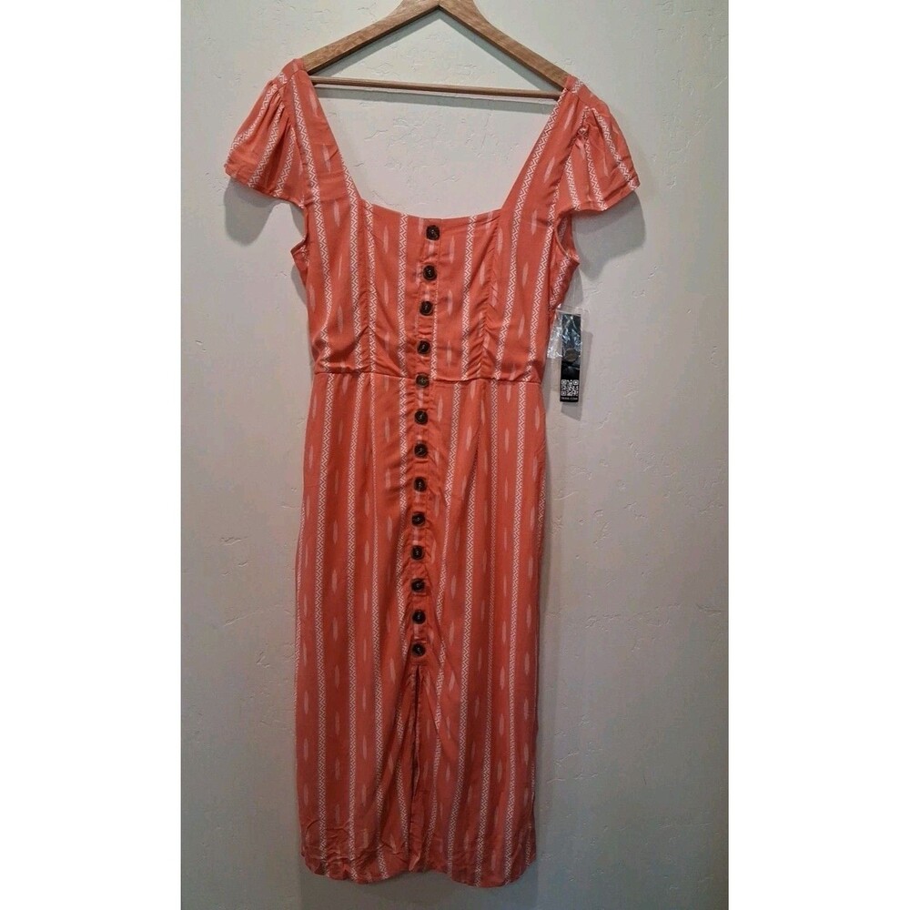 Trixxi Women's XL Dress Coral Geometric Striped  Maxi Pencil Sundress Boho Beach